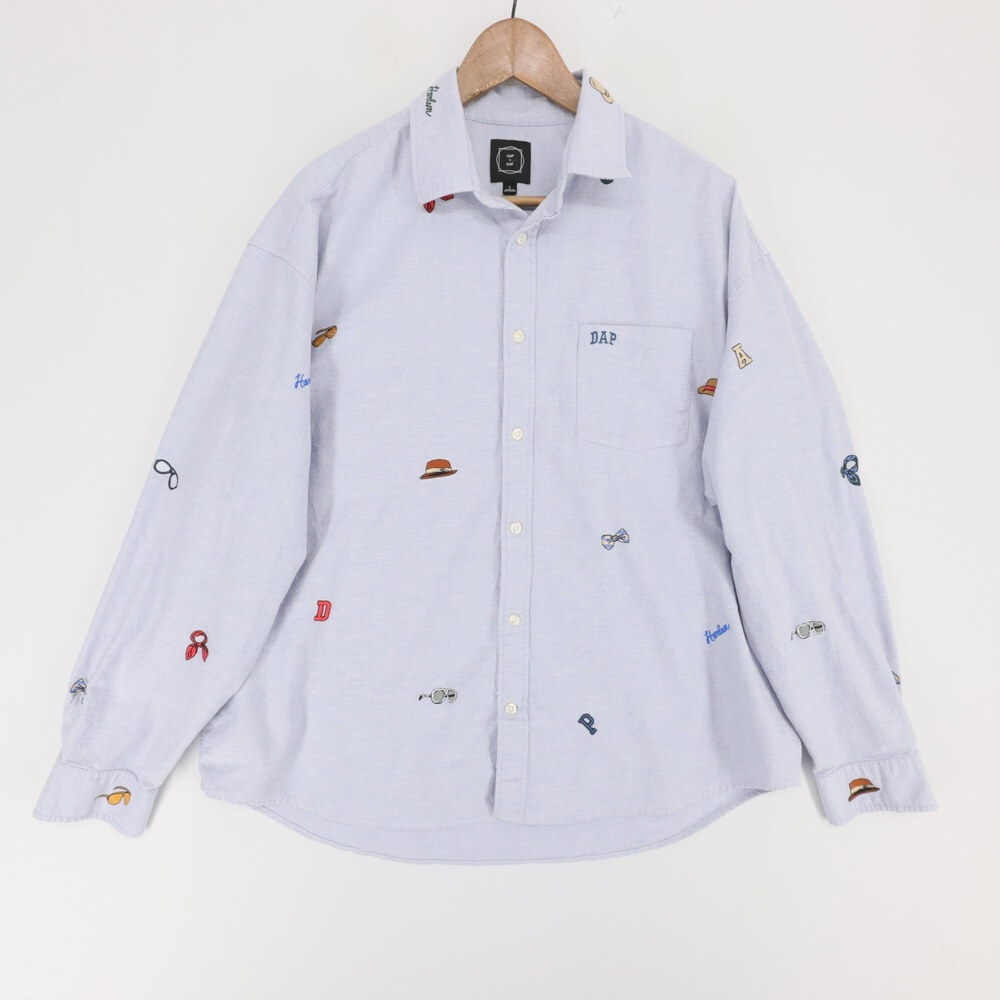Gap x Dap Oxford Shirt Mens L Blue Embroidered Dapper Dan Harlem Long Sleeve